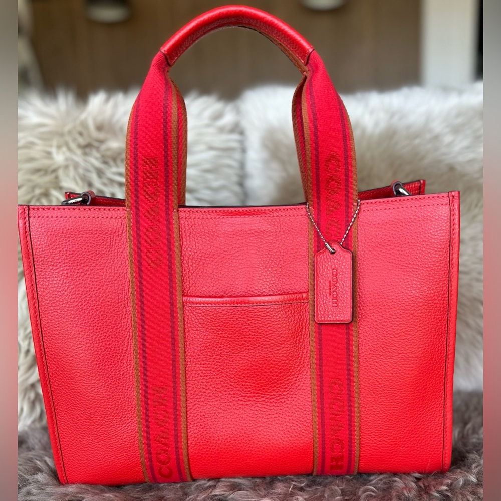 Coach Red Leather Tote Bag